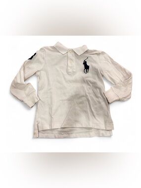 Ralph Lauren SIZE 3T - Kids Long Sleeve Polo in Cream with Navy Pony